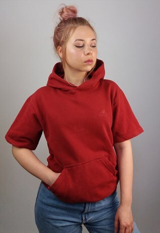 VINTAGE 90'S ADIDAS HOODIE / SWEATSHIRT SHORT SLEEVES TOP
