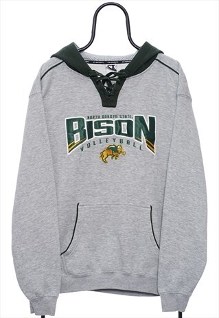 Vintage Bison Volleyball Spellout Grey Sport Hoodie Womens