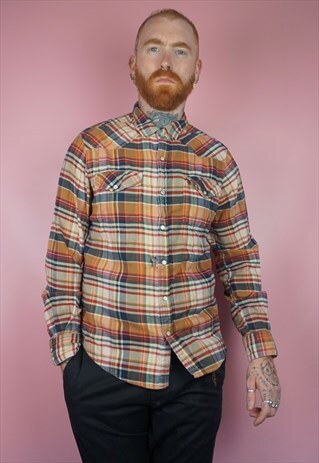 VINTAGE 1990S ORANGE CHECK FLANNEL SHIRT