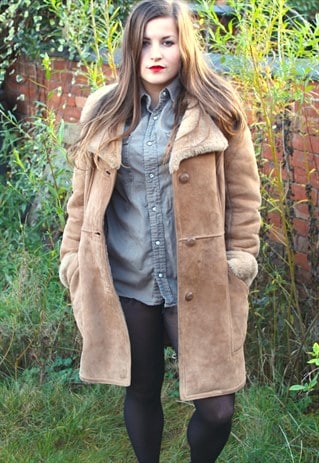 VINTAGE 80S SHEEPSKIN JACKET SHERPA - MEDIUM - INDIE COAT