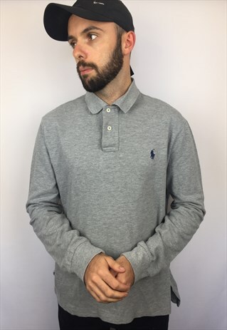 VINTAGE RALPH LAUREN GREY LONG SLEEVED POLO SHIRT