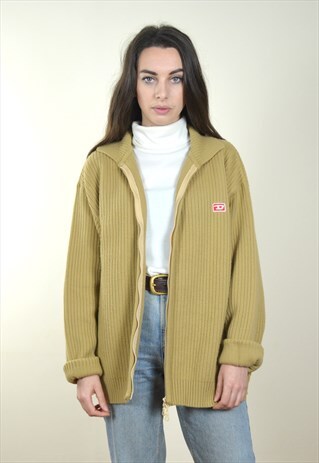 90S VINTAGE BROWN DIESEL ZIPPED KNIT JACKET