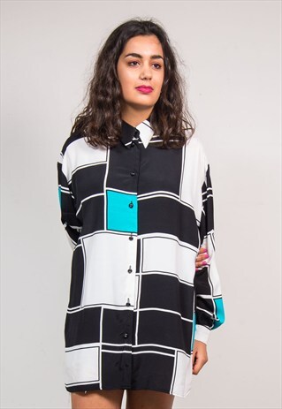 90'S VINTAGE COLOUR BLOCK PATTERN SHIRT