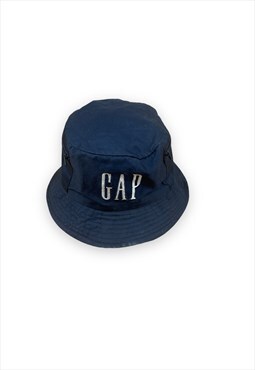 Vintage 90s Navy blue bucket hat Zip pockets Embroidered