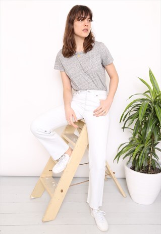 VINTAGE LEVI'S 501 WHITE DENIM MOM RAW HEM JEANS