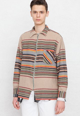 VINTAGE BROWN ASFODELO LONG SLEEVE ZIP SHIRT