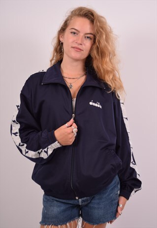 VINTAGE DIADORA TRACKSUIT TOP JACKET BLUE