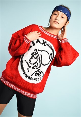 90'S RETRO AJAC SPORTS TEAM LOGO KNIT OVERSIZED JUMPER