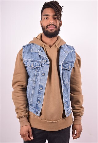 MUSTANG MENS VINTAGE DENIM GILET LARGE BLUE 90S