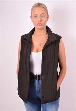 CALVIN KLEIN WOMENS VINTAGE GILET MEDIUM KHAKI 90S