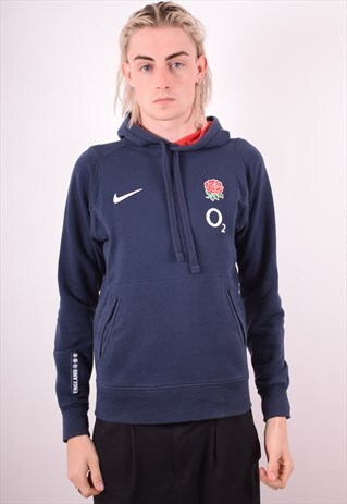 NIKE MENS VINTAGE HOODIE JUMPER SMALL NAVY BLUE 90S