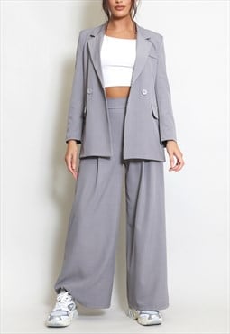 Tailored Wide Leg Trouser Suit In Grey