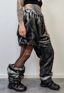 Oil wash faux fur joggers fleece pants 2 in 1 trouser shorts