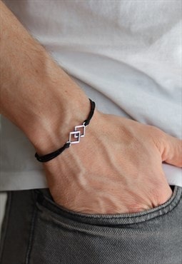 Silver double rhombus bracelet for men black gift for him