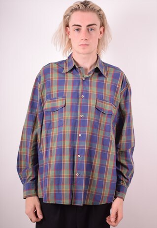 TRUSSARDI MENS VINTAGE SHIRT LARGE MULTI CHECK 90S