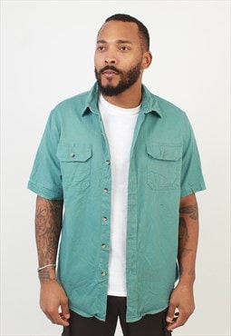 Vintage wrangler teal blue short sleeve shirt
