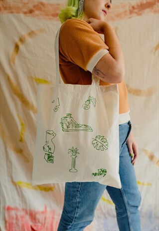 CREAM NATURAL ORGANIC FLASH PRINT TOTE BAG