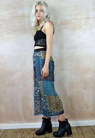 PATCHWORK PRINT CHIFFON CROP PANTS