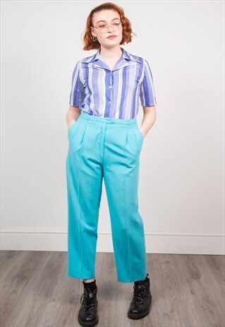 VINTAGE 90'S BLUE HIGH WAIST CROPPED LEG TROUSERS