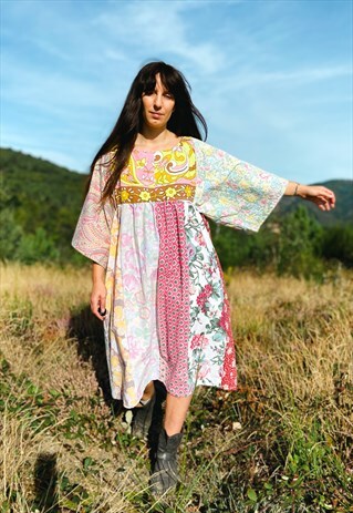 SIENNA PATCHWORK MIDI DRESS - PATCHWORK FLORALS - L/XL