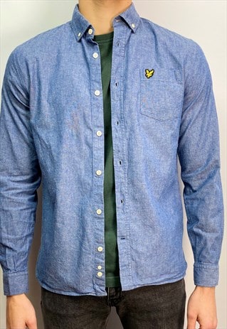 VINTAGE LYLE & SCOTT LONG SLEEVED SHIRT IN BLUE (M)