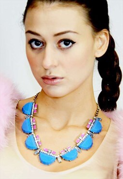 Deco Inspired Statement Blue Necklace