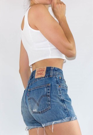 VINTAGE 80'S 501 BUTTON FLY LEVI FRAYED HEM SHORTS
