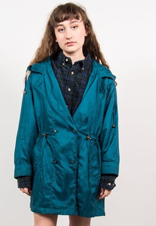 VINTAGE 90'S TEAL LIGHT CASUA RAIN COAT JACKET