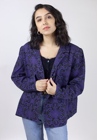 VINTAGE 90'S PURPLE PATTERNED BLACK JACKET