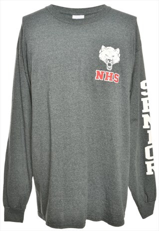 BEYOND RETRO VINTAGE GREY NHS GILDAN PRINTED T-SHIRT - XL