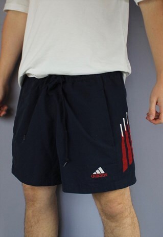 VINTAGE ADIDAS SHORTS IN NAVY WITH POCKETS, EMBROIDERED LOGO