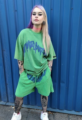 GRADIENT TIE-DYE T-SHIRT SPORTS SLOGAN TOP IN FADED GREEN