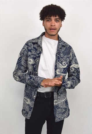 VINTAGE 90S NAVY BLUE PAISLEY PRINT SHIRT