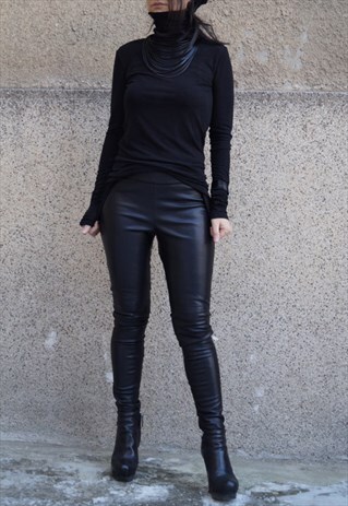 FAUX LEATHER PANTS STRETCHY LEGGINGS SKINNY SLIM LEG F1667