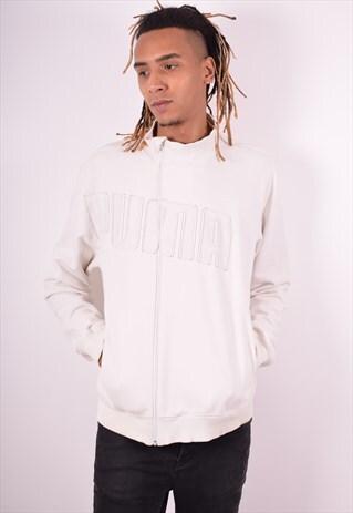 PUMA MENS VINTAGE TRACKSUIT TOP JACKET MEDIUM WHITE 90S