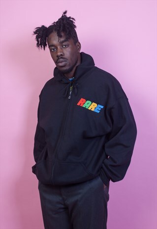 BLACK RARE 90S ZIP OVERSIZED HOODIE