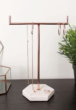 Nikita By Niki Marble Jewellery T- bar Stand In Rose Gold