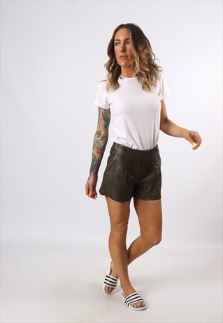 MID HIGH WAISTED LEATHER SHORTS BOHEMIAN UK 8 - 10 (H7CX)