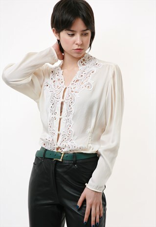 70s Ivory Buttons Up Blouse with lace Shirt 2313 | Moodshop Girls ...