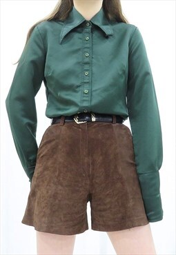 70s Vintage Dark Green Collared Shirt (Size S)