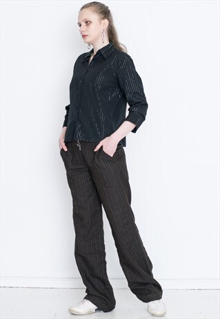 VINTAGE BROWN STRIPED WIDE LEGS RETRO BOTTOM TROUSERS