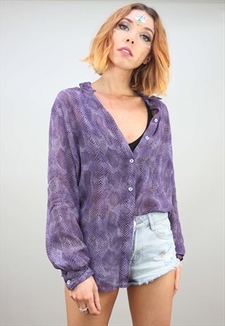 VINTAGE OVERSIZED LONG SLEEVE PATTERNED BLOUSE