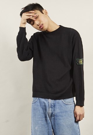 VINTAGE 90'S STONE ISLAND BLACK KNIT JUMPER