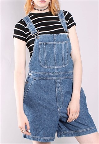 VINTAGE 90S GRUNGE SHORT DUNGAREES IN BLUE DENIM