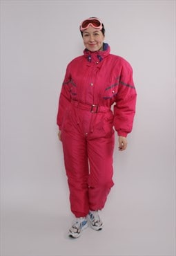 One piece ski suit, vintage pink ski jumpsuit, 90s women 