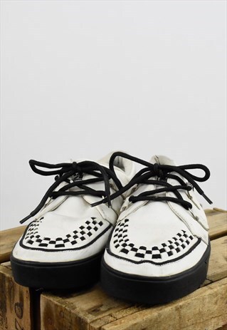 VINTAGE WHITE T.U.K CHECKERBOARD FLATFORM CREEPERS UK 7