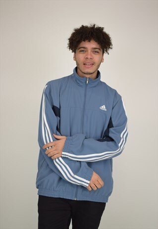 VINTAGE 90'S BLUE & WHITE ADIDAS JACKET WITH ZIP & POCKETS