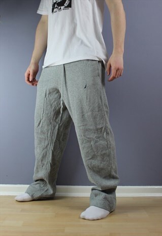 VINTAGE NAUTICA SWEATPANTS IN GREY WITH EMBROIDERED LOGO