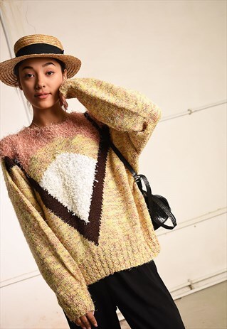 90'S HANDKNITTED OVERSIZED FESTIVAL GARM PARIS CHIC JUMPER