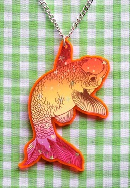 Koi Fish Orange Acrylic Necklace Silver